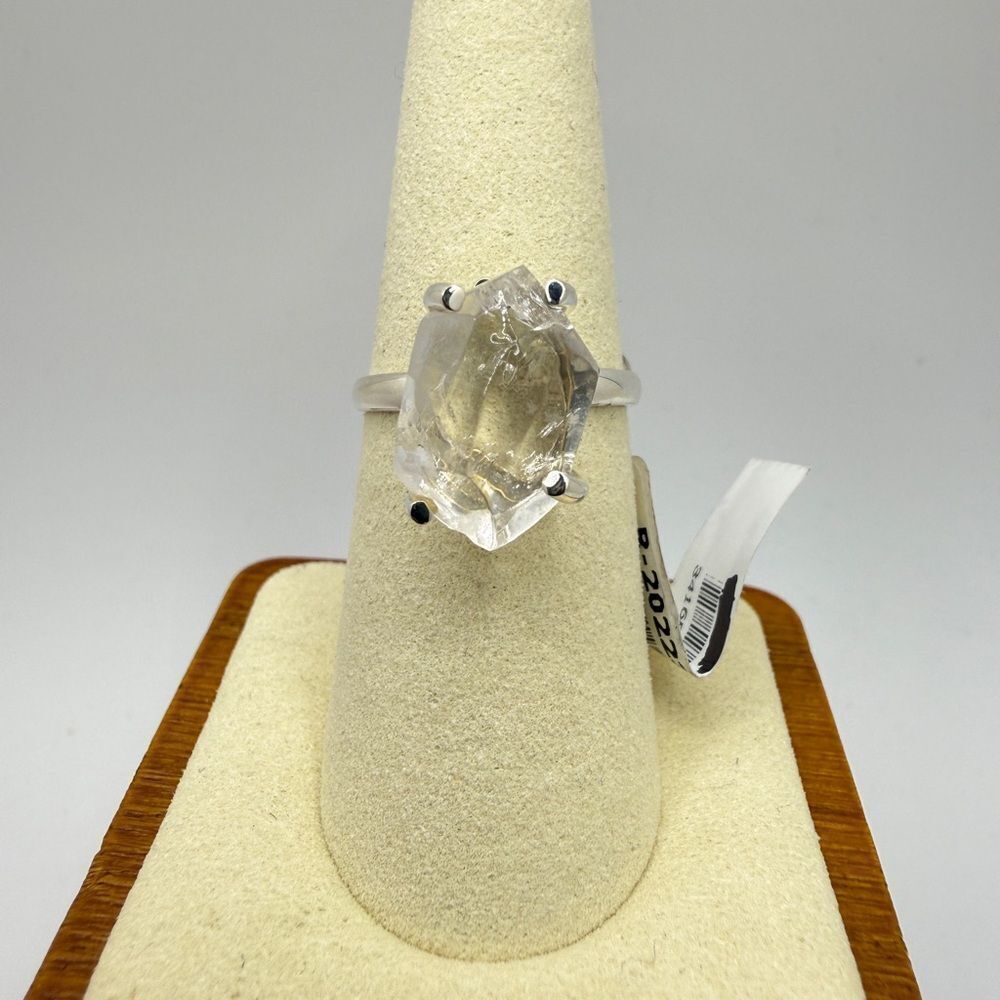 NWT 10x16mm Herkimer Diamond Quartz solitaire ring in sterling silver!
